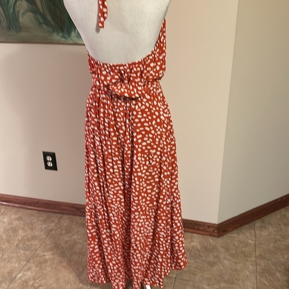 +Women's Halter Neck Dress in Red-Orange and White - Picture 6 of 8